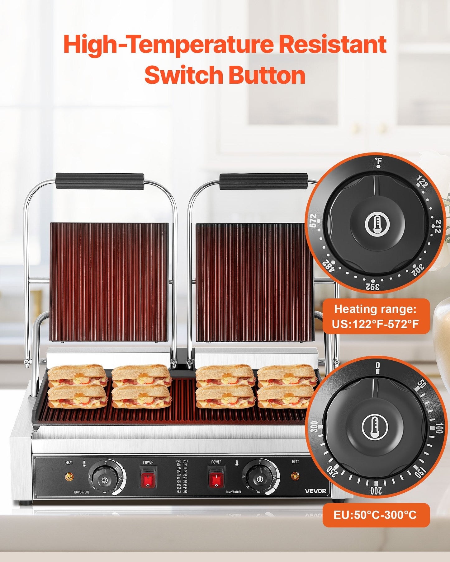 Commercial Panini Press Grill Electric Sandwich Maker Griddle Plate