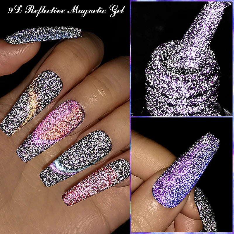 9D Reflective Magnetic Gel Nail Polish 7ml Shiny Glitter Cat Eye Nail Gel Varnishes Semi Permanent Soak Off UV Gel Nail Art