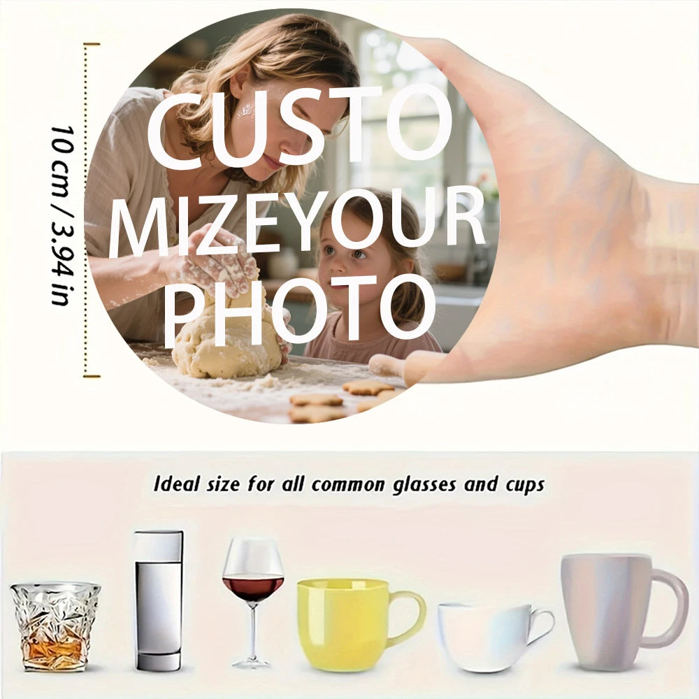 2Pcs Round Wooden Coaster Print, 2 Coasters for Your 2 Photos, Personalized Family Desktop Decoration, Ideal for Living Room, Bedroom, Home Office - Gift with Body Stickers