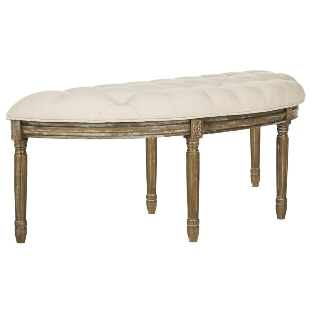 Rustic Semi Circle Bench Tufted Linen Upholstered Durable Wood Frame Indoor Seating Classic Home Decor 550 lbs Capacity