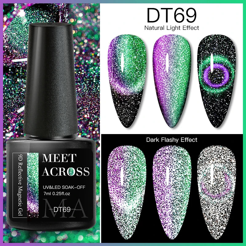 9D Reflective Magnetic Gel Nail Polish 7ml Shiny Glitter Cat Eye Nail Gel Varnishes Semi Permanent Soak Off UV Gel Nail Art