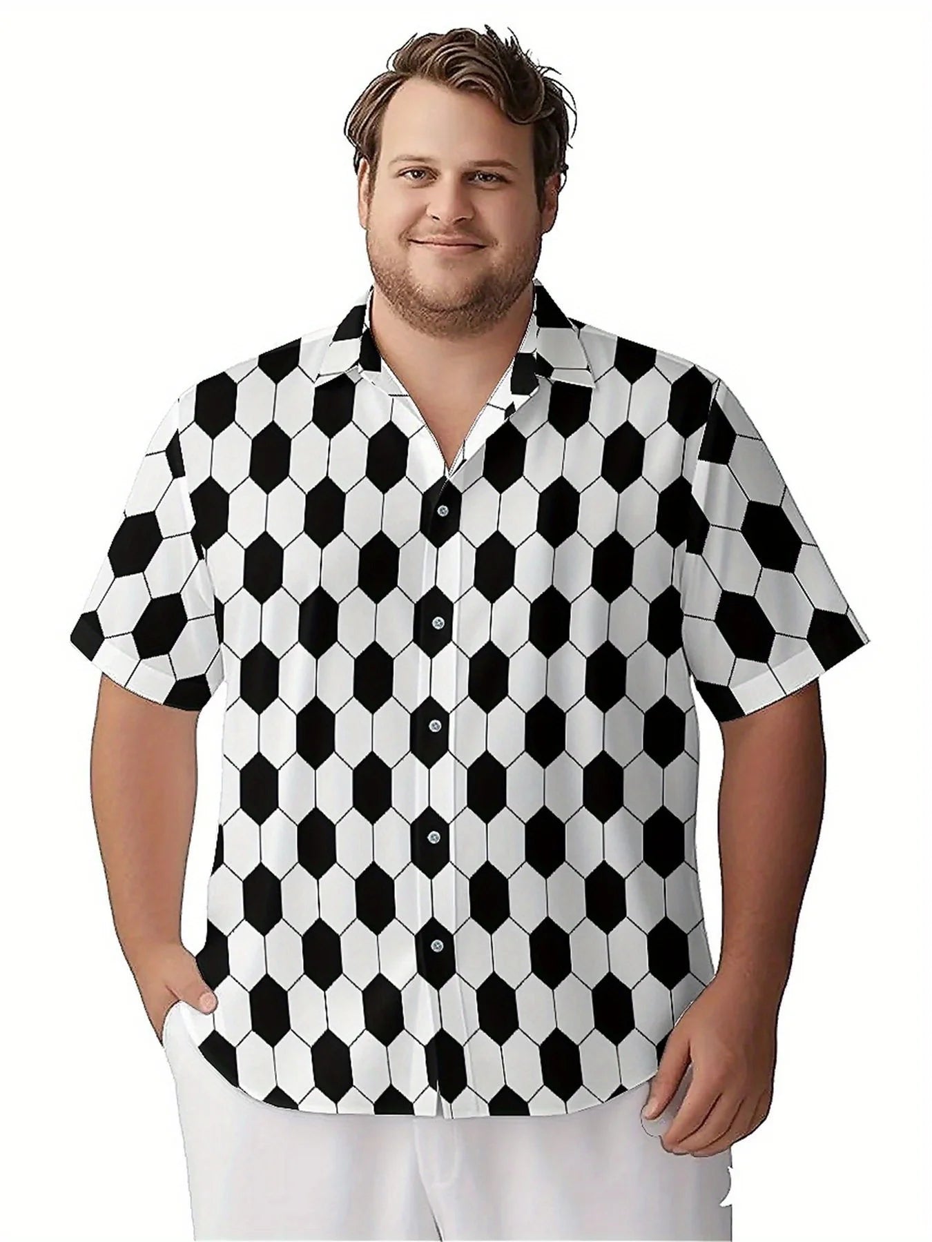 Men's Plus Size Hawaiian Shirts Classic Black and White Hexagons pattern, Unisex Aloha Shirts,New in Summer Tops Tee,streetwear