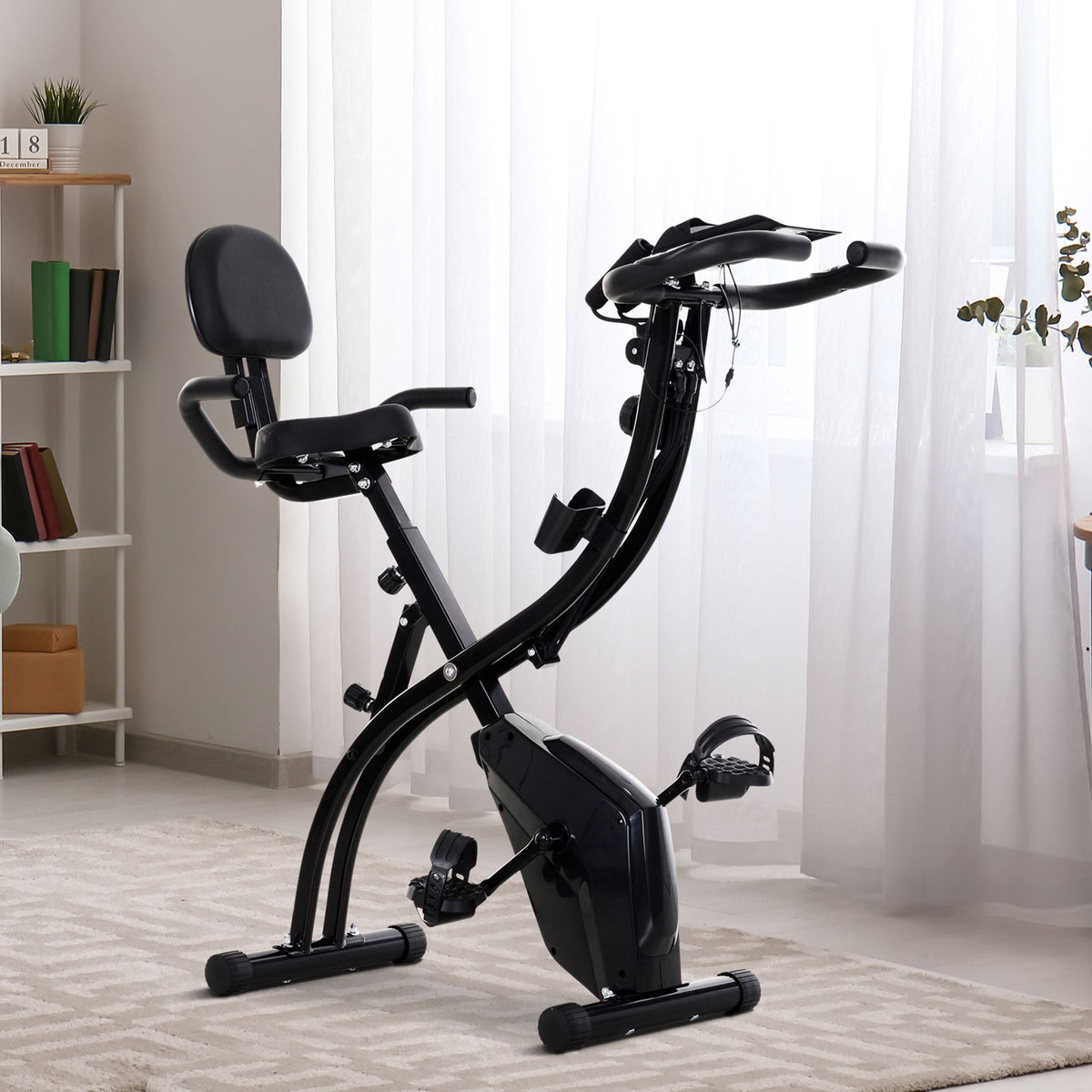 Soozier 2 in 1 Upright Exercise Bike Stationary Foldable Magnetic