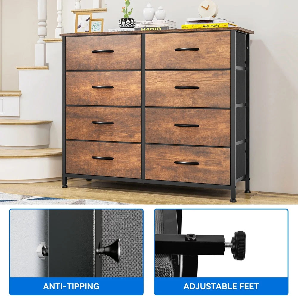 8-Drawer Fabric Dresser Sturdy Organizer Adults Teens Bedroom Closet Versatile Storage Unit with Adjustable Feet Anti-Tip Kit