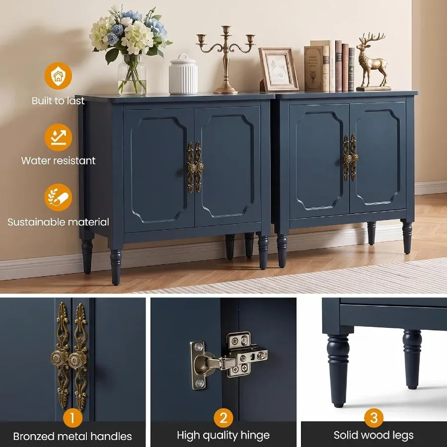 Buffet Cabinet with Storage for Dining Room, Painted MDF Sideboard Coffee Bar in Matte Blue Finish with Smooth-Closing Drawers
