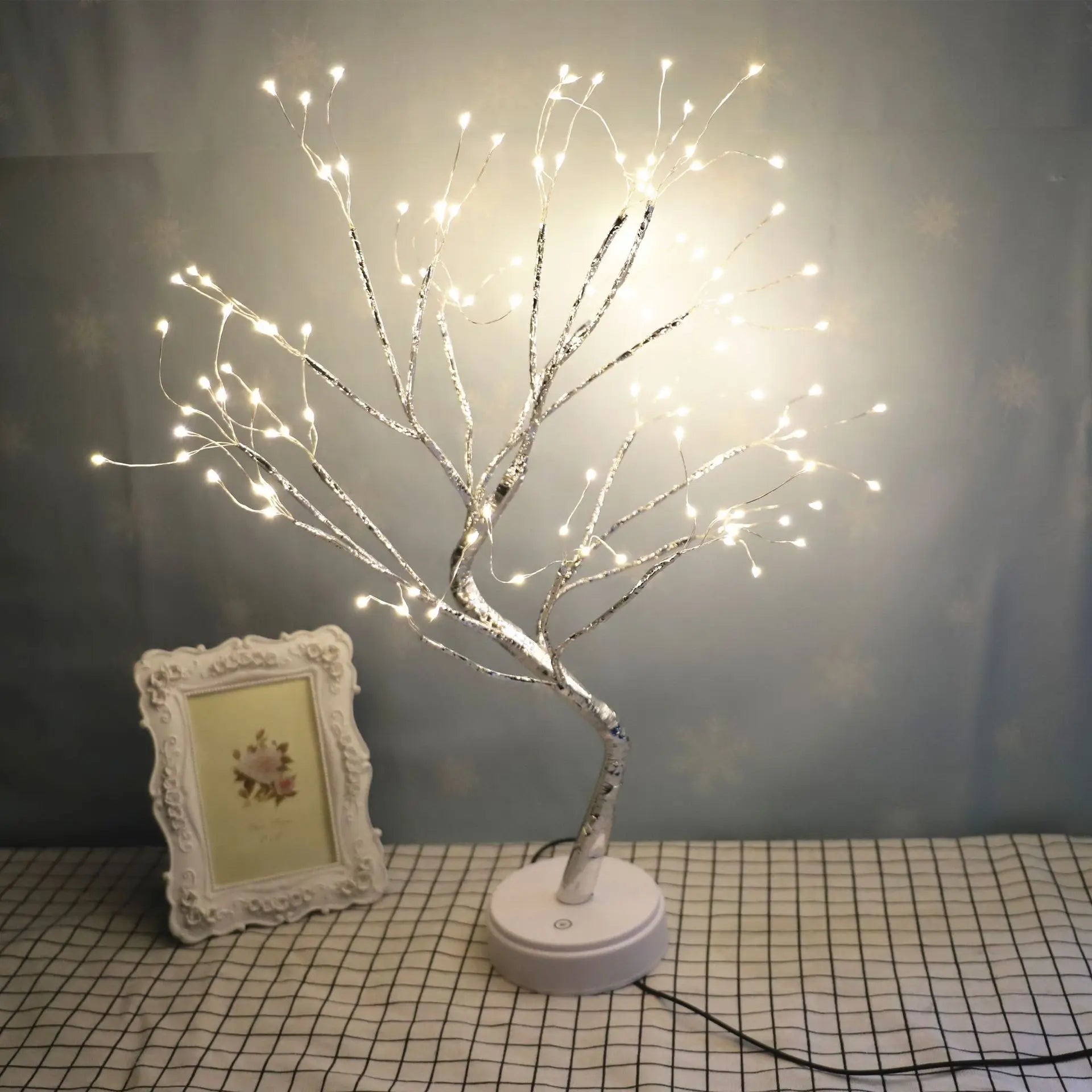 24 LED Table Lamp USB Power Fairy Flower Tree Night Light Bedroom Bedside Living Room Desktop Decoration Desk Lamp Night Lights