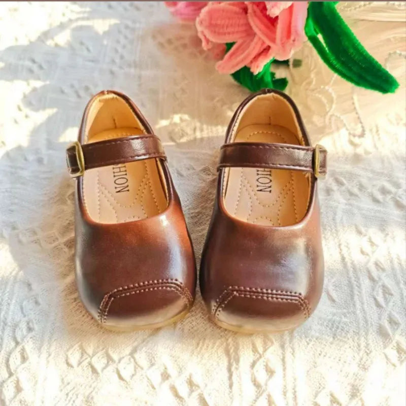 Children's Leather Shoes 2025 Autumn New Bean Shoes Shallow Mouth Princess Shoes Fashion Shoes Girls' High Beauty Baby Shoes