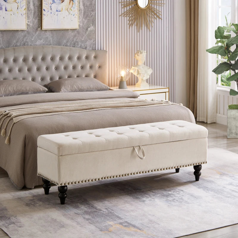 Bed Bench Ottoman with Storage Beige Fabric In The Bedroom As A Bed End Bench Contemporary Design Easy Assembly Multifunctional