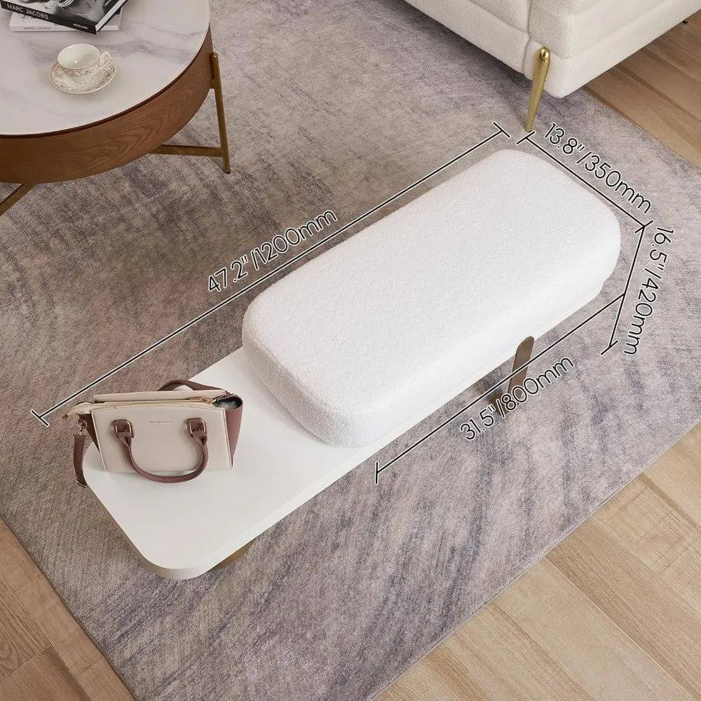 Entryway Bench, Wooden Bench Boucle Upholstered Bench with Abstract Metal Leg for Entryway/Bedroom/Living Room