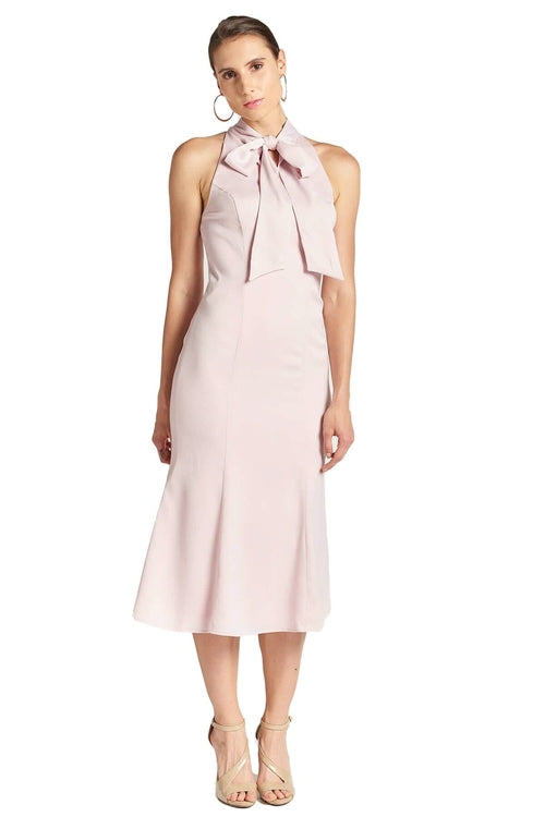 Eloise Dress - Stretch satin midi mermaid dress with neck tie rose