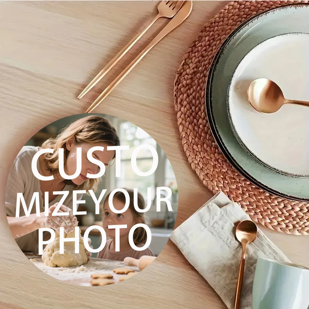 2Pcs Round Wooden Coaster Print, 2 Coasters for Your 2 Photos, Personalized Family Desktop Decoration, Ideal for Living Room, Bedroom, Home Office - Gift with Body Stickers