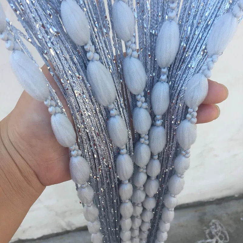 1pc 1x2m Door String Curtain Soft Balls Romantic Glitter Fringe Room Divider Home Decor Wedding Girls Bedroom Window Living Room