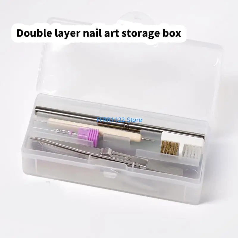 Y1UF Double Layer Storage Case for Nail Art Pens Brush Art Tools,Clear Manicure Pedicure Tool Container