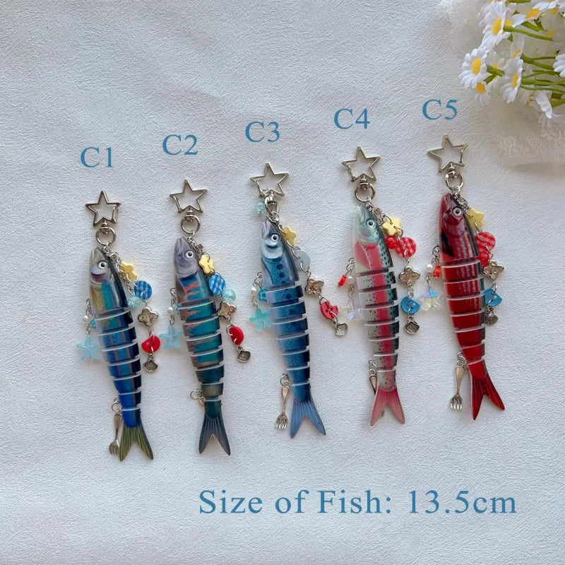 Fish Bait Keychain with Charm Y2K Fishing Keychain Bag Charm Gift for Father Unique Fish Lure Accessory