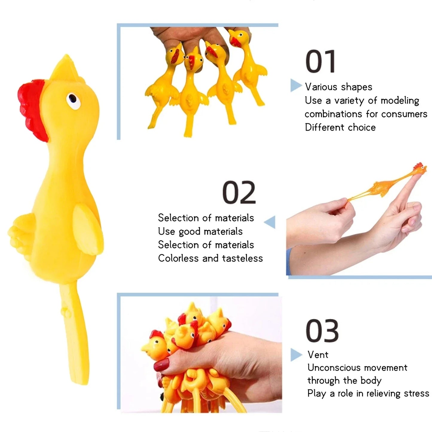 Popular Sticky Yellow Squishy Toy Chicken for Kids, Popular Party Favors, Finger Shooters, Educational Award, 10 Pcs