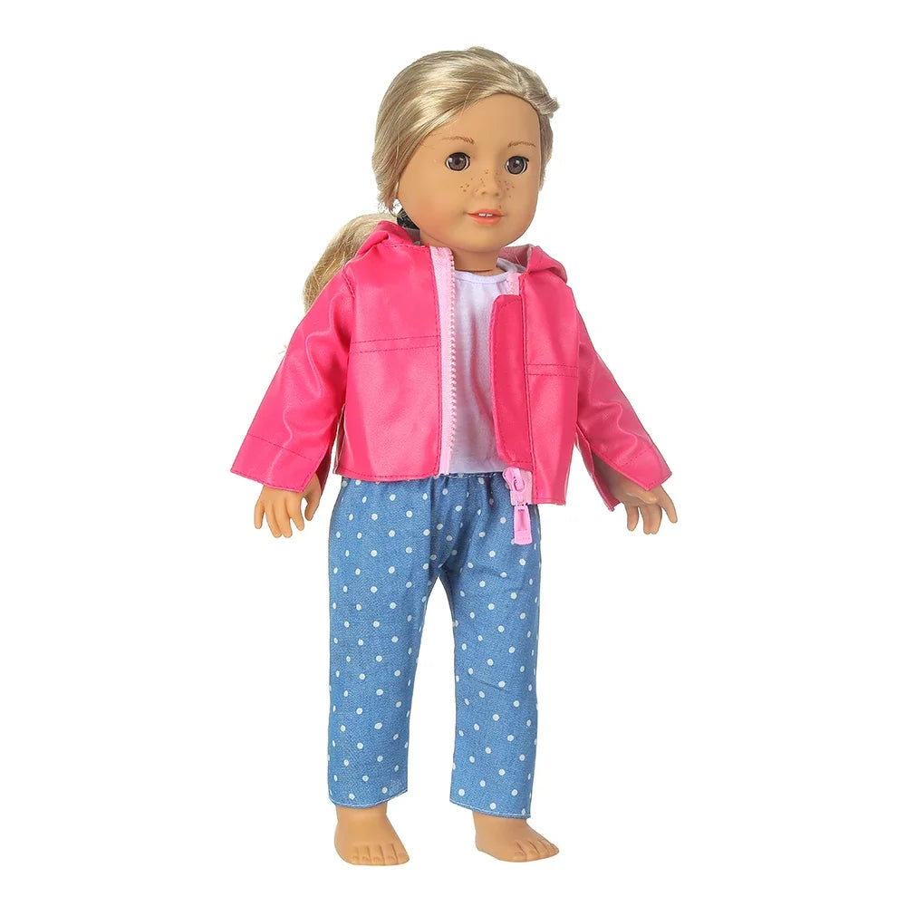 1 Set Leather Coat+T-shirt+Pants Doll Clothes Set For 17 Inch&43cm New Born Baby Doll Outfit For American 18 Inch Girl Dolls Toy