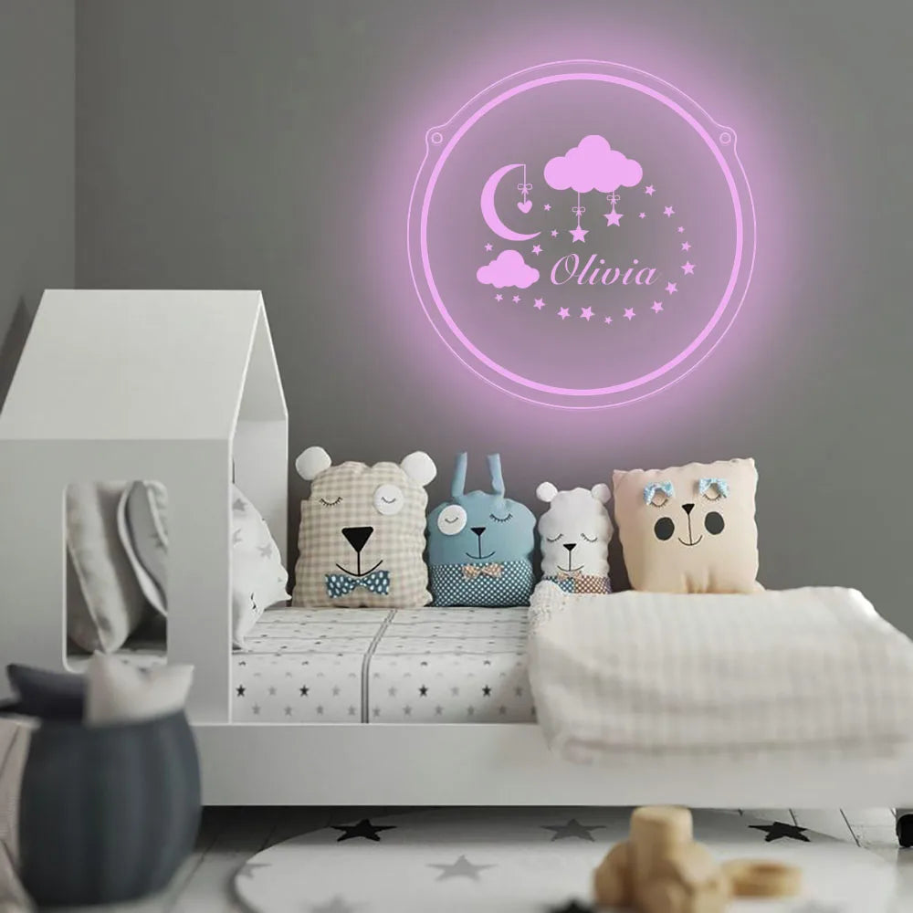 1 Pc of Cute Custom Name Acrylic Neon Sign Combination of Stars and Moon Clouds, USB Power Supply, Three Levels of Brightness