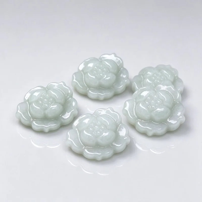 5Pcs Natural A Grade Jadeite Lotus Flower Charms Hand Carved Jade Flower Beads DIY Necklace Bracelet Jewelry Making Accessories