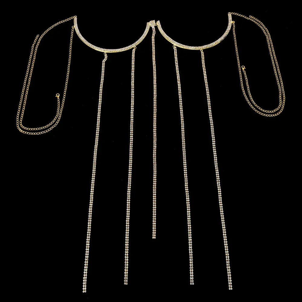 Sexy Tassel Chest Chain Rhinestone Chest Bracket for Women Rave Bikini Semicircle Crystal Lingerie Chain Bra Jewelry Gift