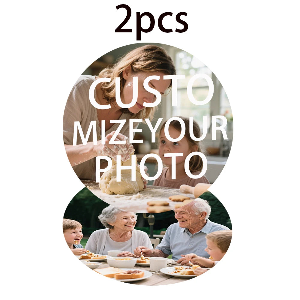 2Pcs Round Wooden Coaster Print, 2 Coasters for Your 2 Photos, Personalized Family Desktop Decoration, Ideal for Living Room, Bedroom, Home Office - Gift with Body Stickers