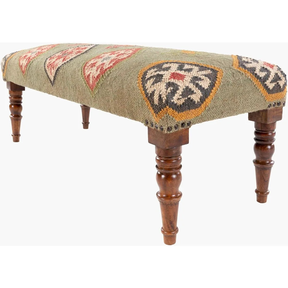 Mark&Day Bedroom Bench, Gran Dark Green Upholstered End of Bed Ottoman Benches, Rustic Boho Entryway Footrest Stool Seat, Handma