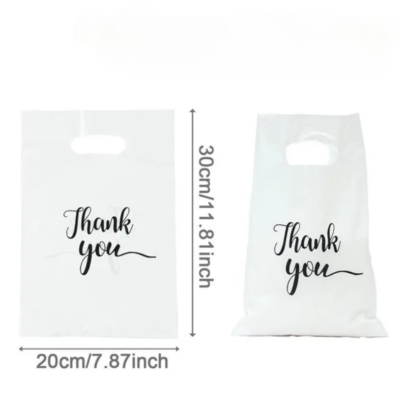 10/20/30PCS White Thank You Gift Bag Plastic Handheld Gift Bag Wedding Birthday Party Graduation Decoration Supplies