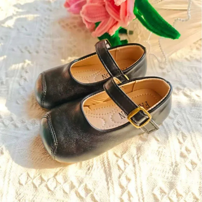 Children's Leather Shoes 2025 Autumn New Bean Shoes Shallow Mouth Princess Shoes Fashion Shoes Girls' High Beauty Baby Shoes
