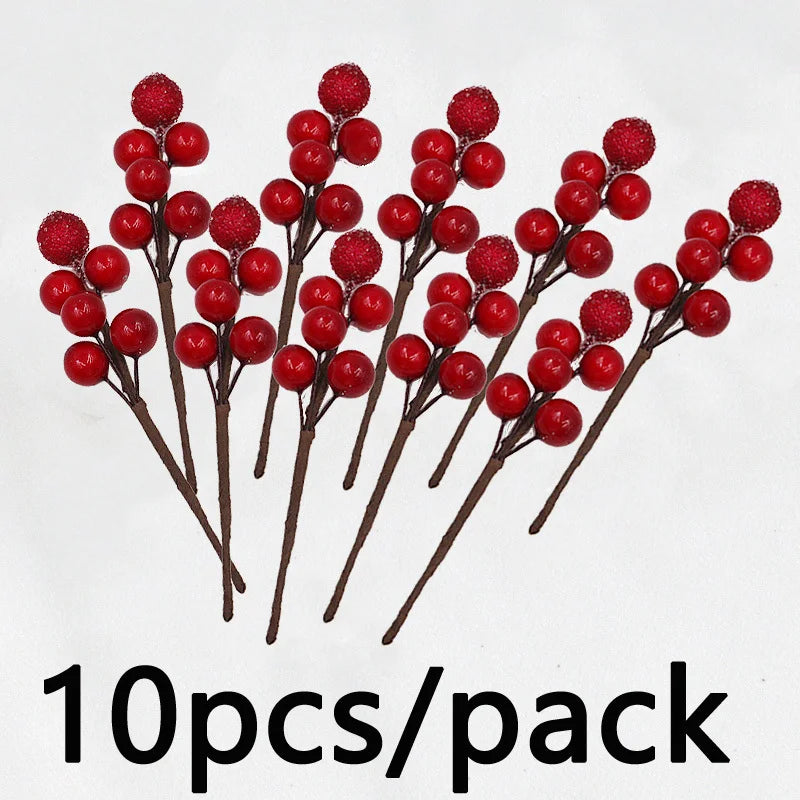 (10 Pcs/pack) 10cm Christmas Tree Berry Decoration Artificial Bayberry Wreath Bouquet Holiday Decoration Home DIY