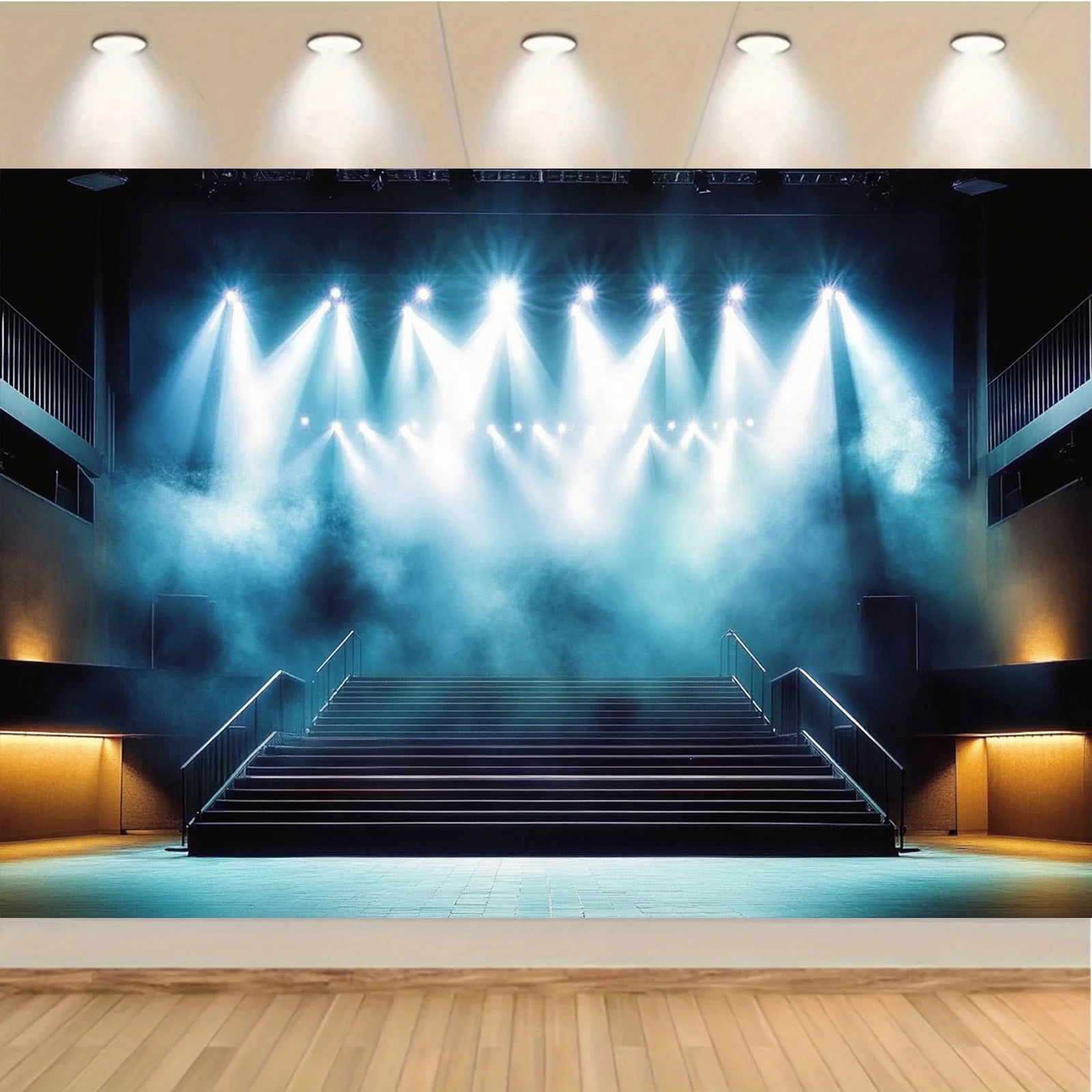 1 polyester stage background with spotlight effect, retro concert platform design, general-sized party banner