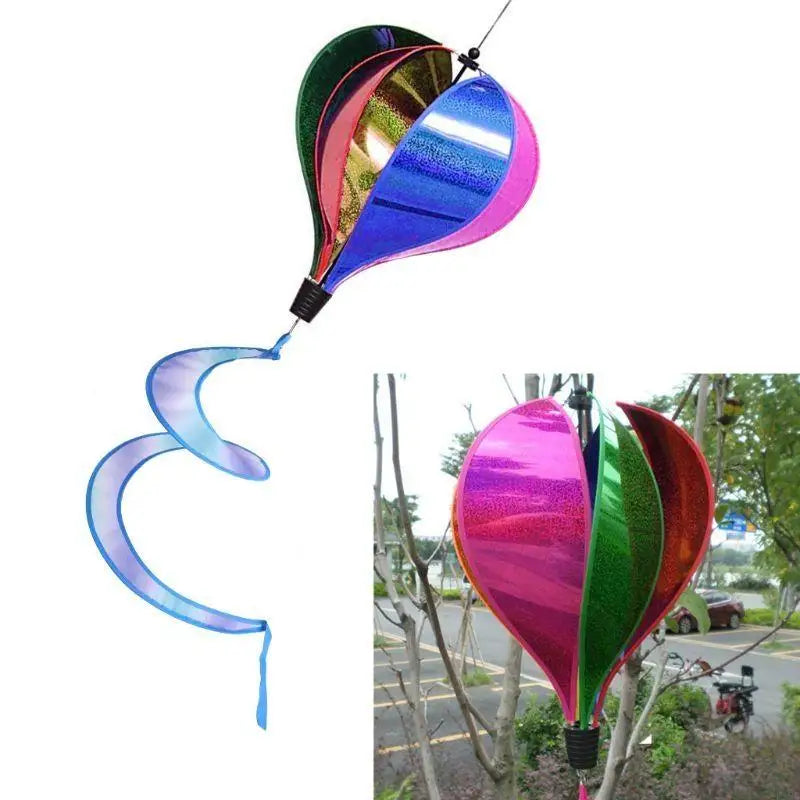 F19B Rainbow Hot Balloon Sequins Windsock Striped Wind Spinner Outdoor Decor