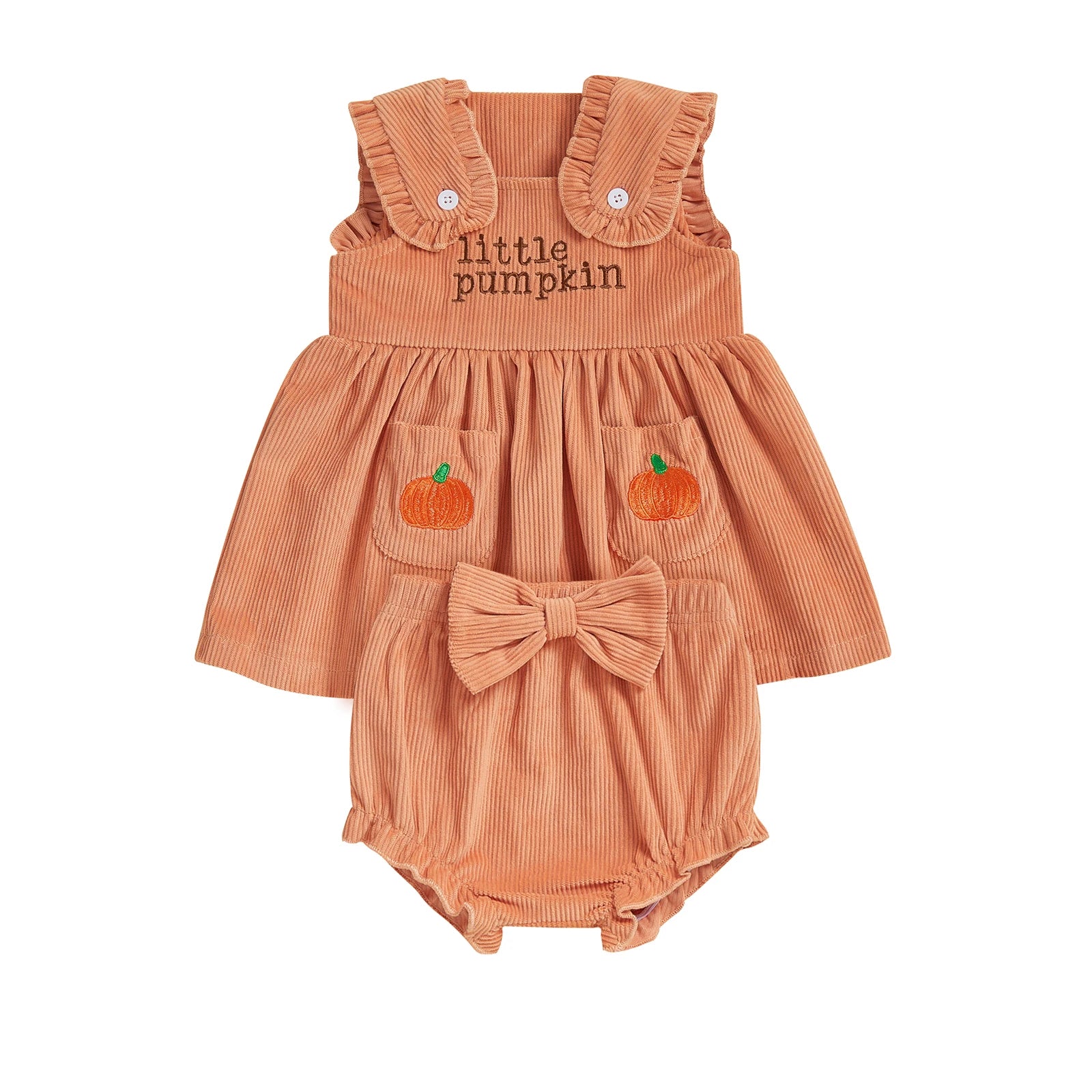 0-24M Toddler Baby Girl Halloween Outfit Pumpkin Letter Sleeveless Babydoll Tops Bow Elastic Waist Ruffle Shorts 2 Piece Set