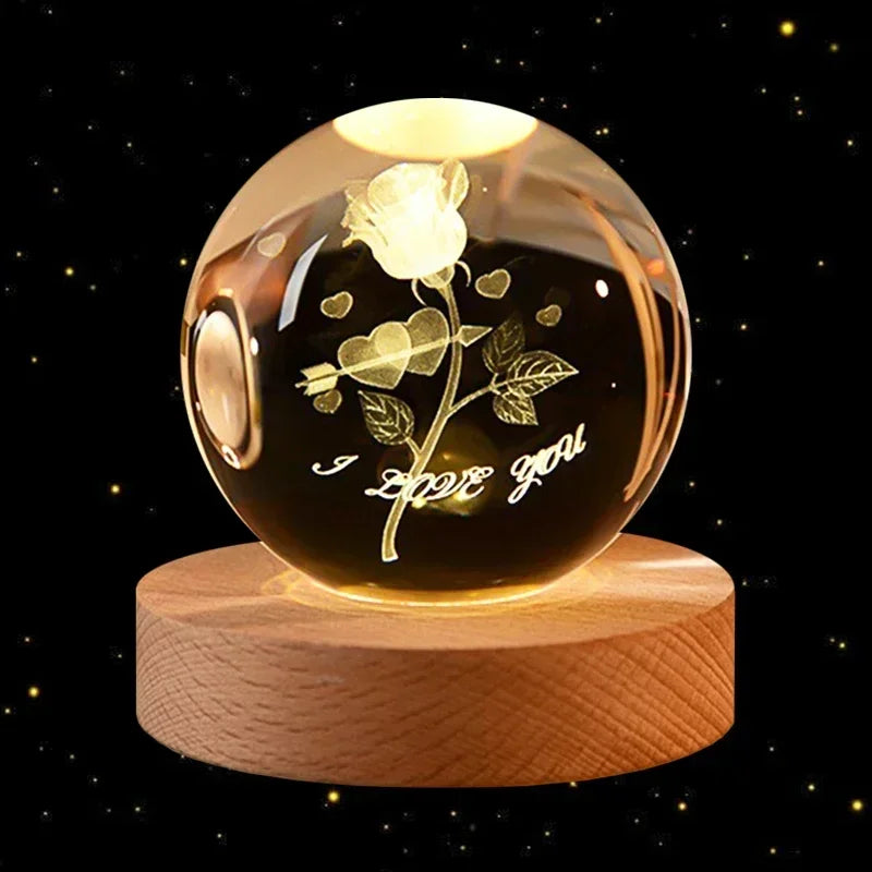 3D Crystal Ball Led Night Light Christmas Creative Gift Holiday Planet Crystal Ball Ornament Children Lamp Bedroom Ambient Light