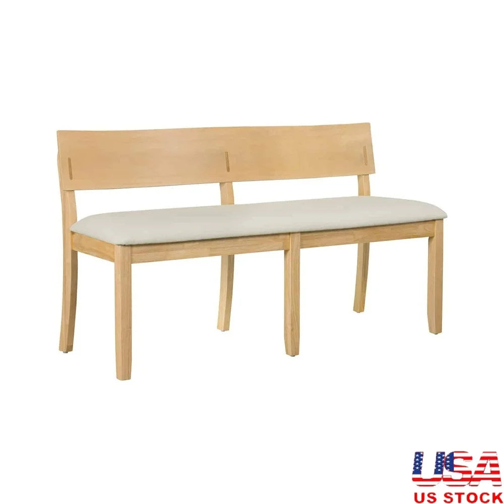 Natural Rubberwood Dining Bench with Plush Fabric Upholstery Entryway Living Room Seating Comfort Assembly Required