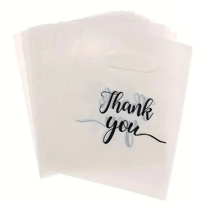 10/20/30PCS White Thank You Gift Bag Plastic Handheld Gift Bag Wedding Birthday Party Graduation Decoration Supplies