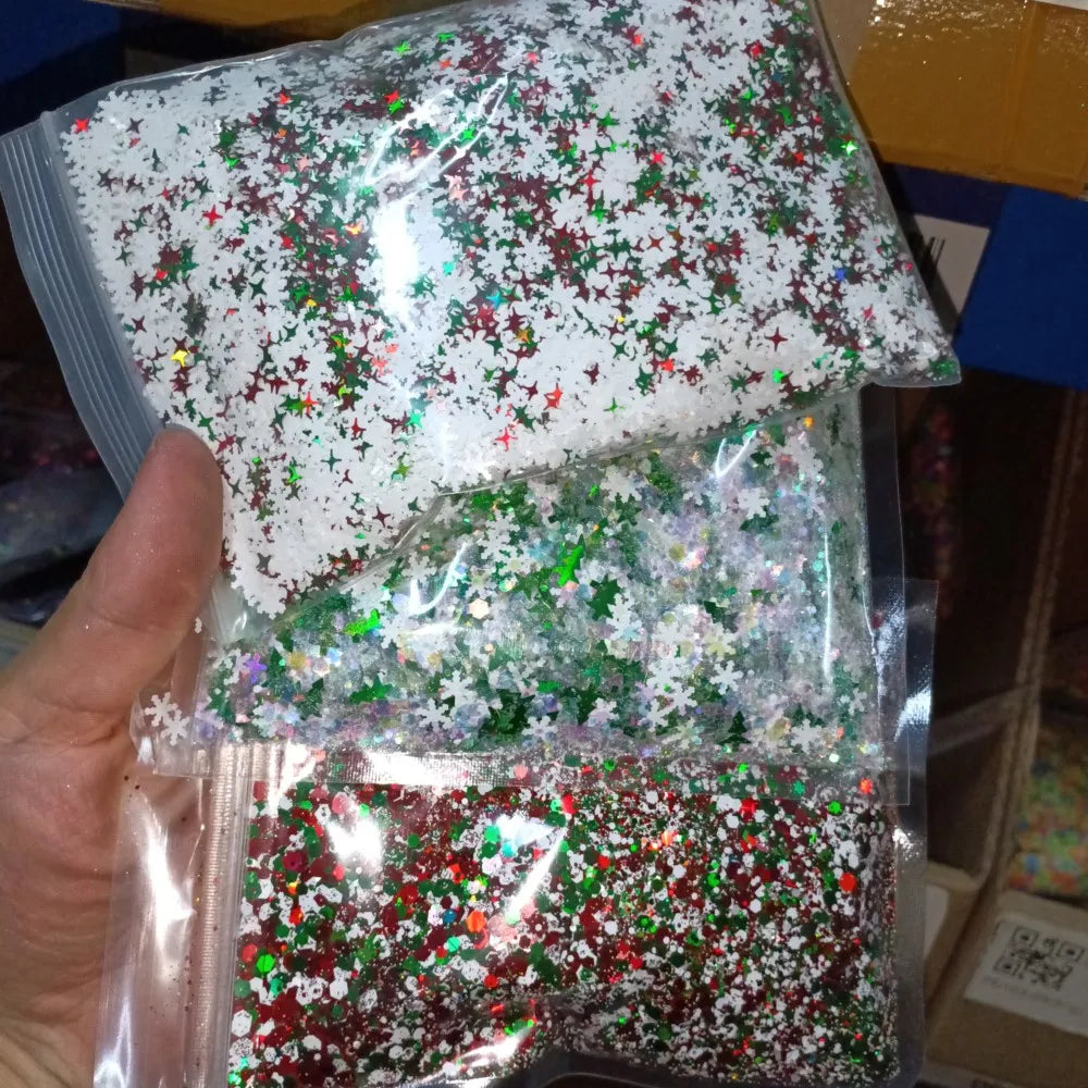 1Bag 50g Christmas Glitter Nail Art Sequins 3D Xmas Tree Snowflakes Star Nail Sparkly Flakes Sequin Manicure Holiday Decorations
