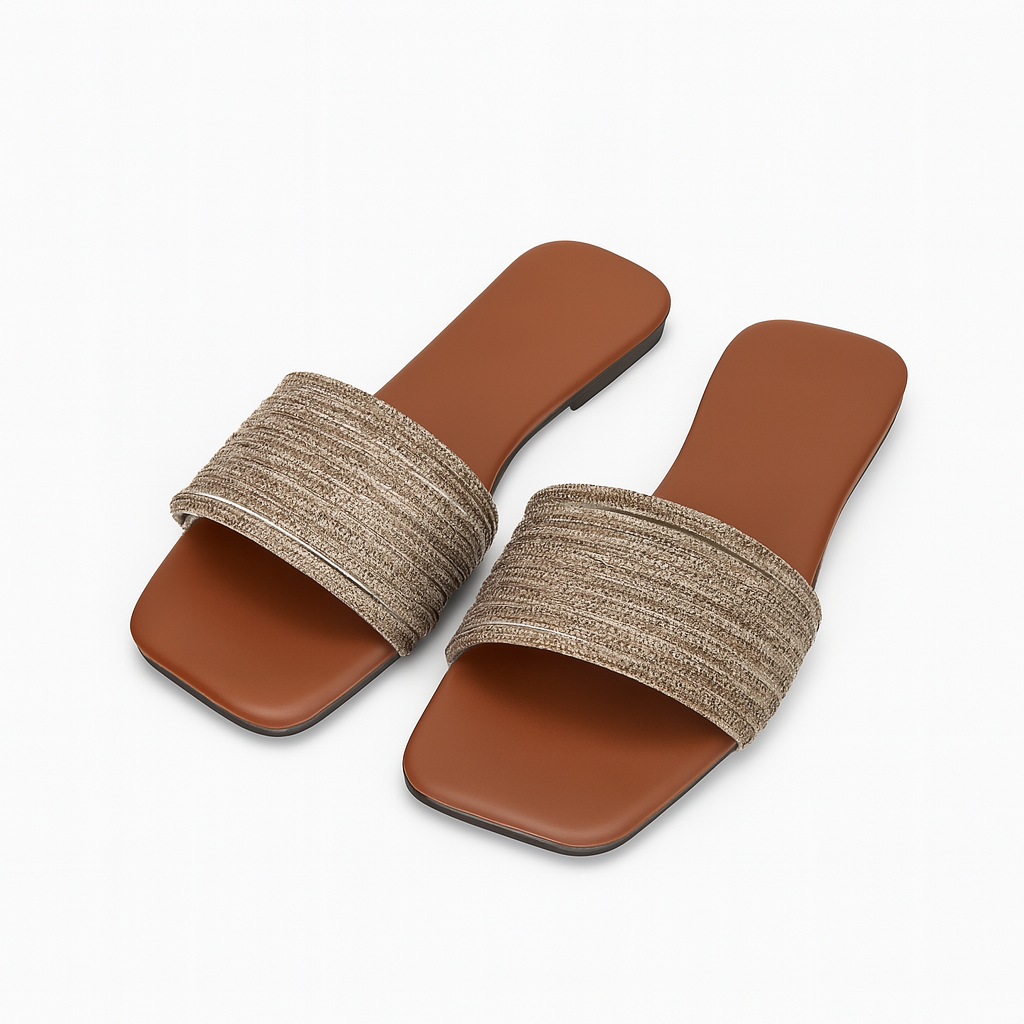 Dazzling Brown Embellished Slides (Size-9 UK)