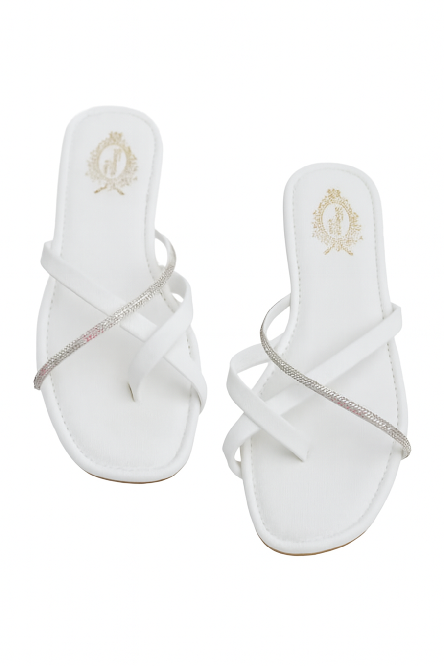 White & Silver Criss-Cross Strap Flats (Size-9 UK)