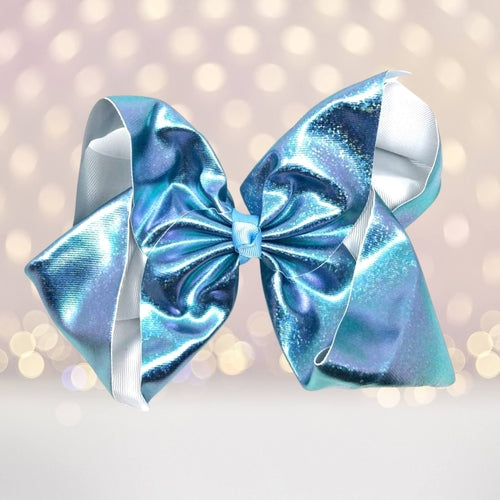 Girls 8 inch Metallic Grosgrain Boutique Hair Bow on Alligator Clip