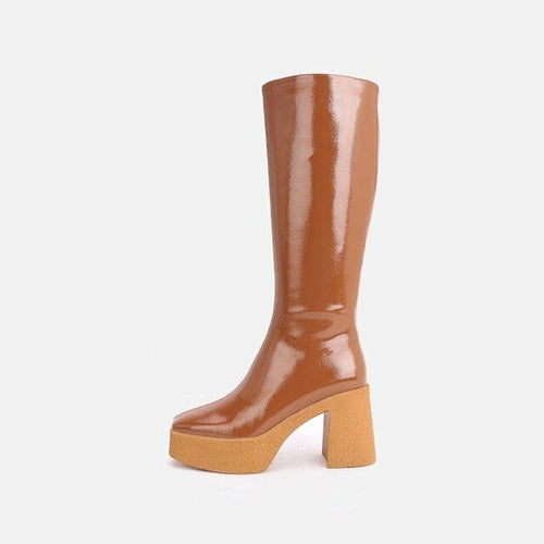 MUMANI Woman‘s Modern Boots Genuine Leather sexy Zip Square heel Solid