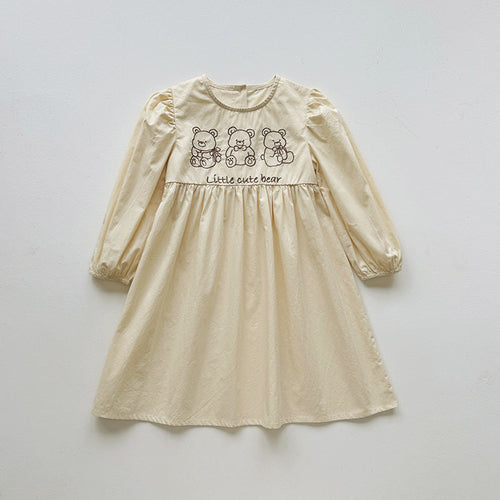 Baby Kids Girls Teddy Bear and Letters Pattern Long Sleeves Crew Neck