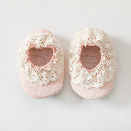 Baby Lace Ruffle Design Solid Color Breathable Rubber Sole Shoes