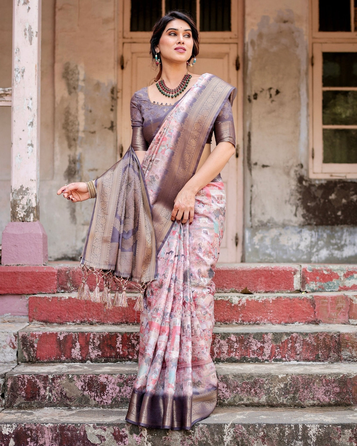 Graceful Lavender Banarasi Silk Saree with Regal Zari Weave and Tassel