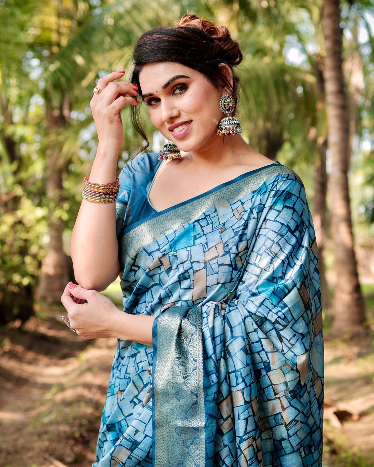 Mesmerizing Blue Tussar Silk Saree with Golden Zari Border and
