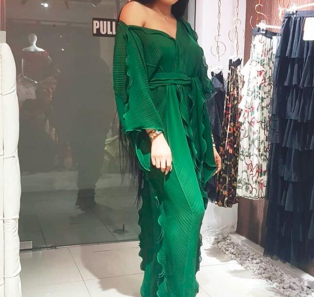 New Arrival Luxury Sexy Ruffles Long Dresses V Neck 1/2 Sleeve Women