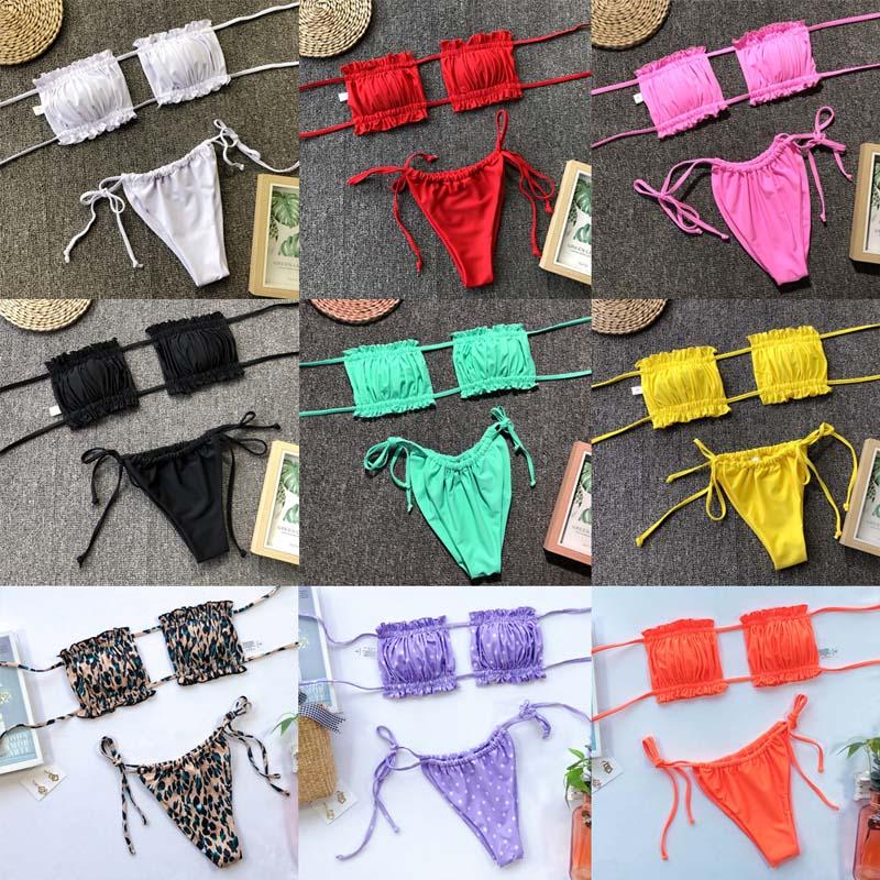 Women's Swimwear Tube Pleated Hollow Out Multi Color Solid Print Sexy
