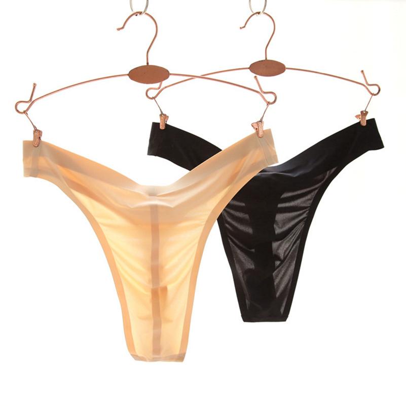 Mens Thongs Sexy Male Smooth Ice Silk G-Strings Seamless Men Bikini