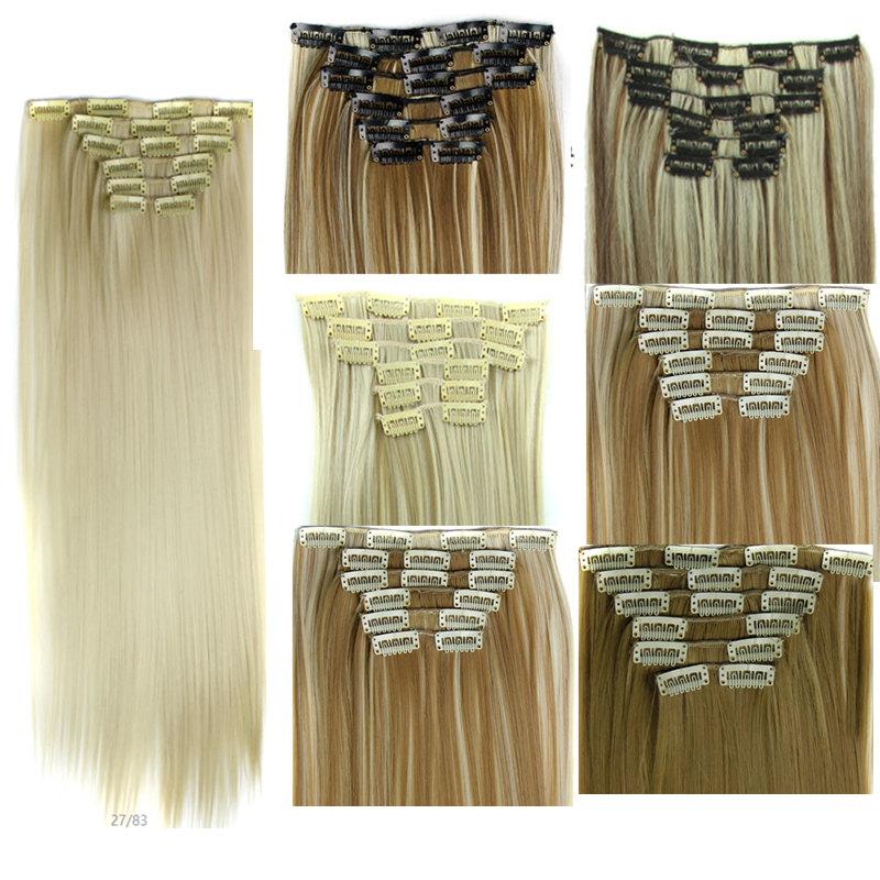6pcs/set Clip In Hair Extensions Synthetic Hair Pieces Straight 24inch