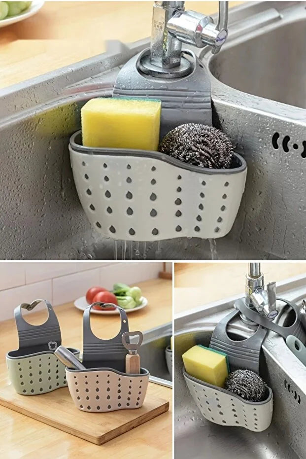 2-Compartment Hanging Sink Sponge Holder Practical Over Sink Organizer