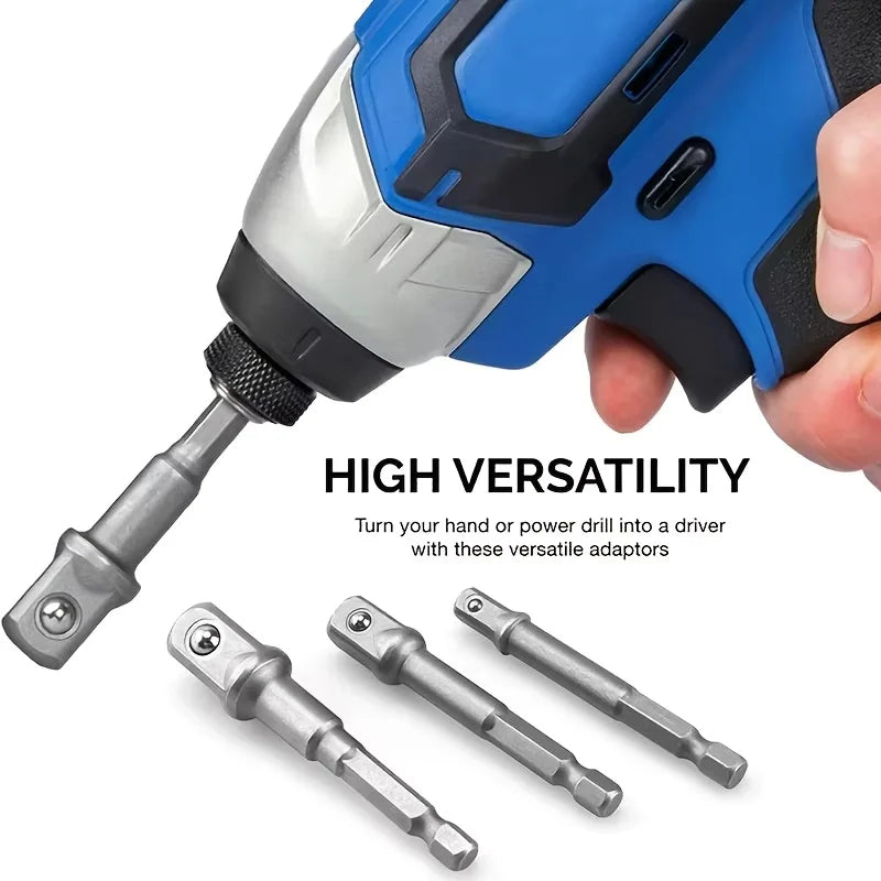 8Pcs Impact Socket Adapter Set, 1/4 3/8 1/2 Hex Shank Square Nut Driver Extension Bit Set for Power Drill Impact Driver Tool