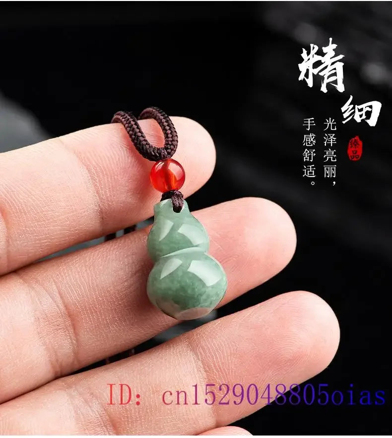 Burmese Jade Gourd Pendant Gift Luxury Stone Necklace Jewelry Natural Green Amulet Charms Carved Men Vintage Emerald Jadeite